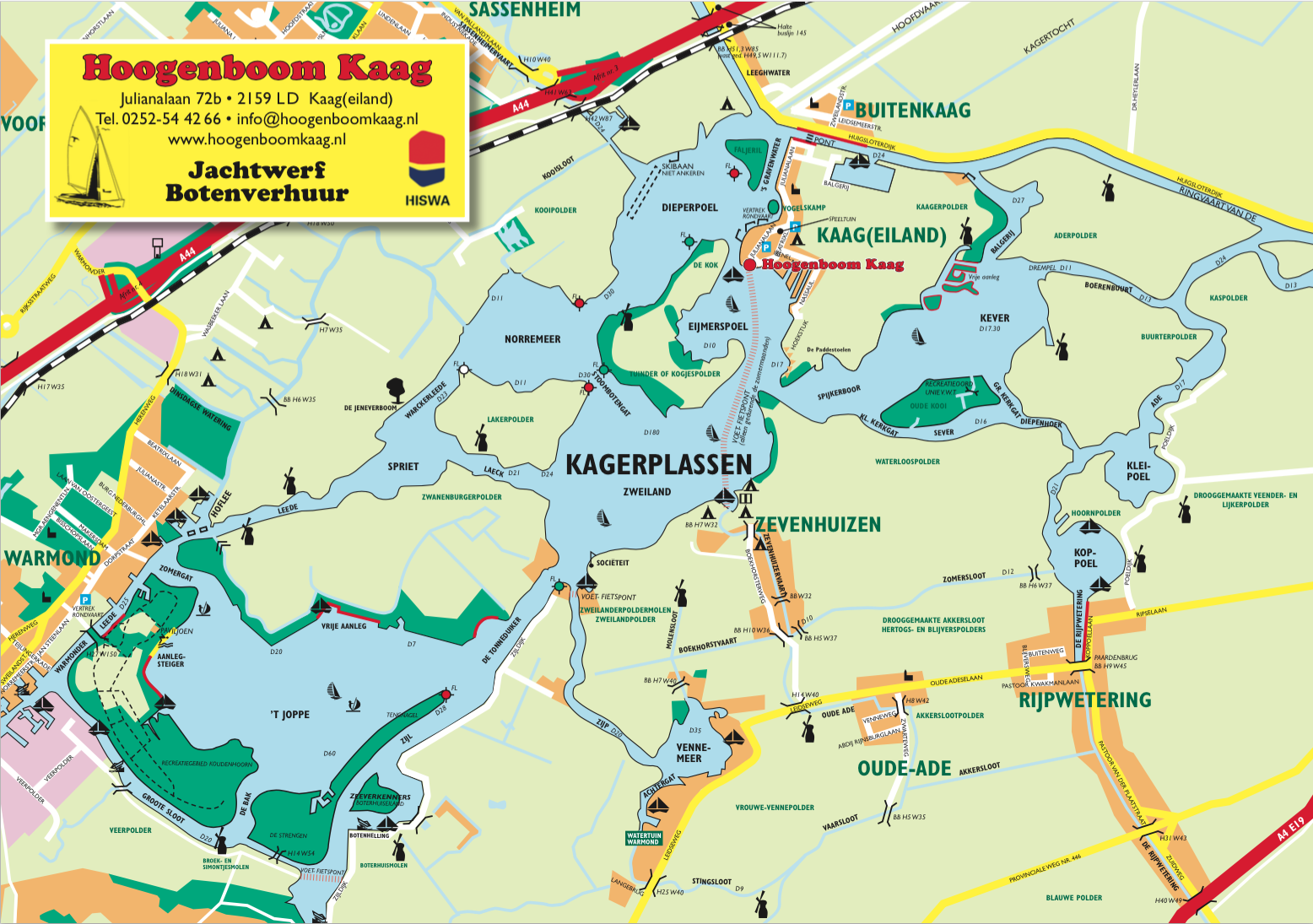 Waterkaart Kagerplassen "Hoogenboom Kaag"